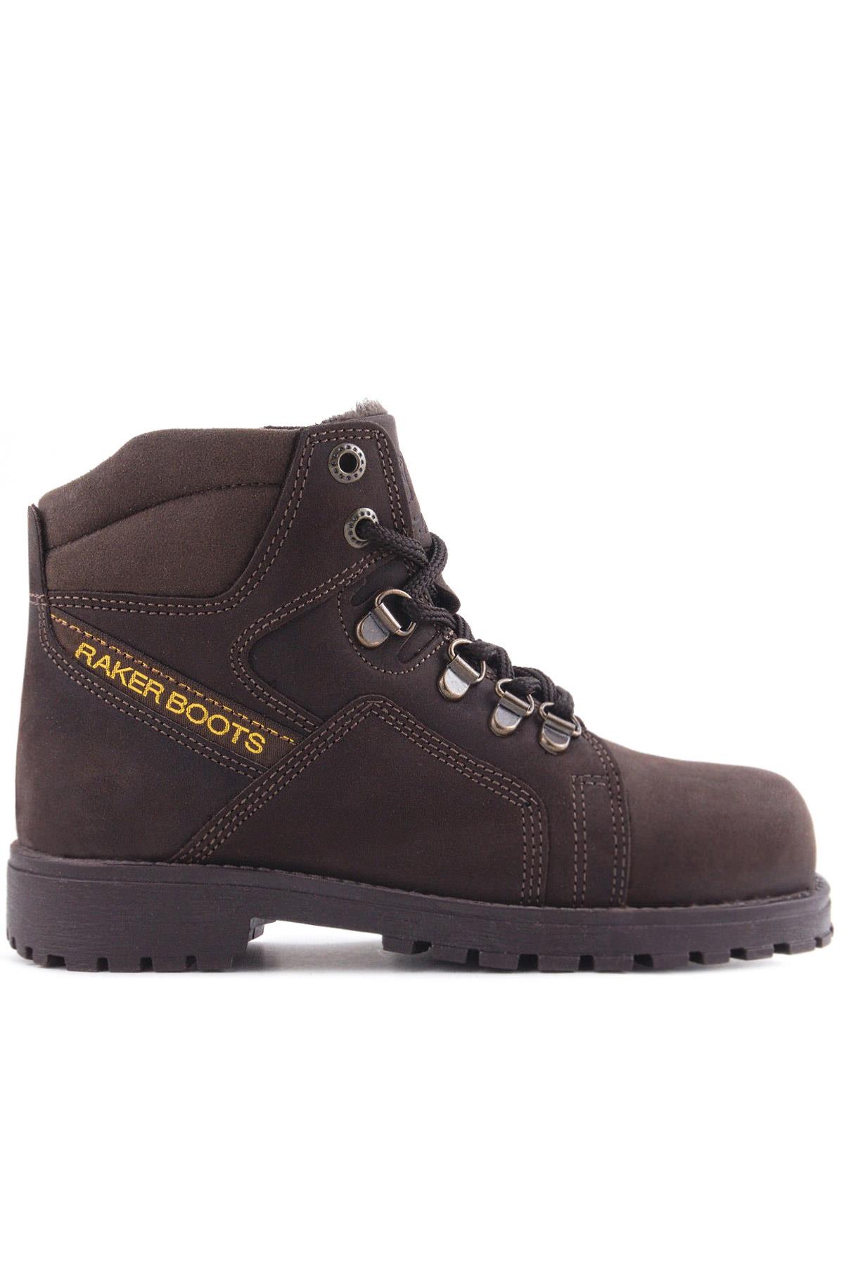 Rakerplus Hakiki Deri Kahve Nubuk Fermuarlı Kürklü Çocuk Bot