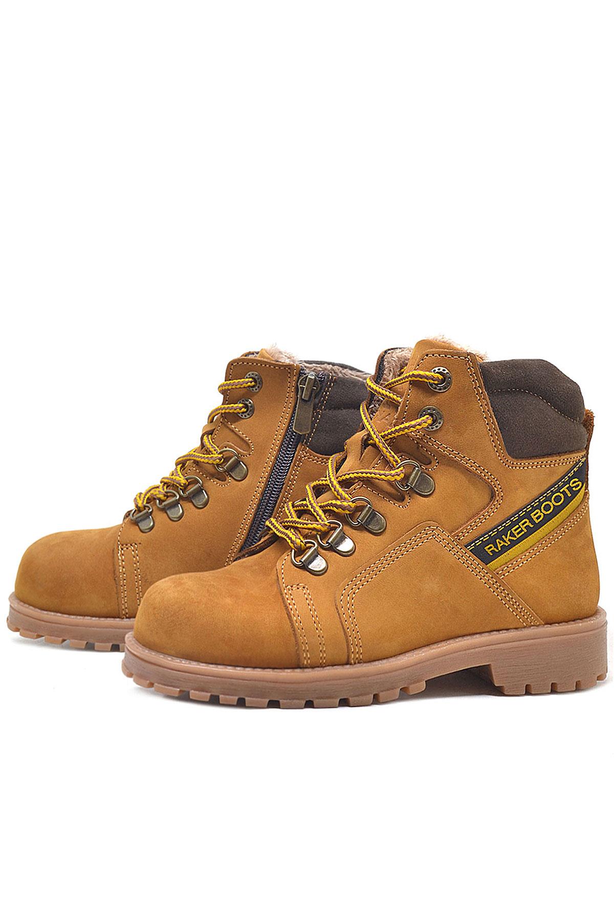 Rakerplus Children's Zippered Furry Genuine Leather Yellow Boots
