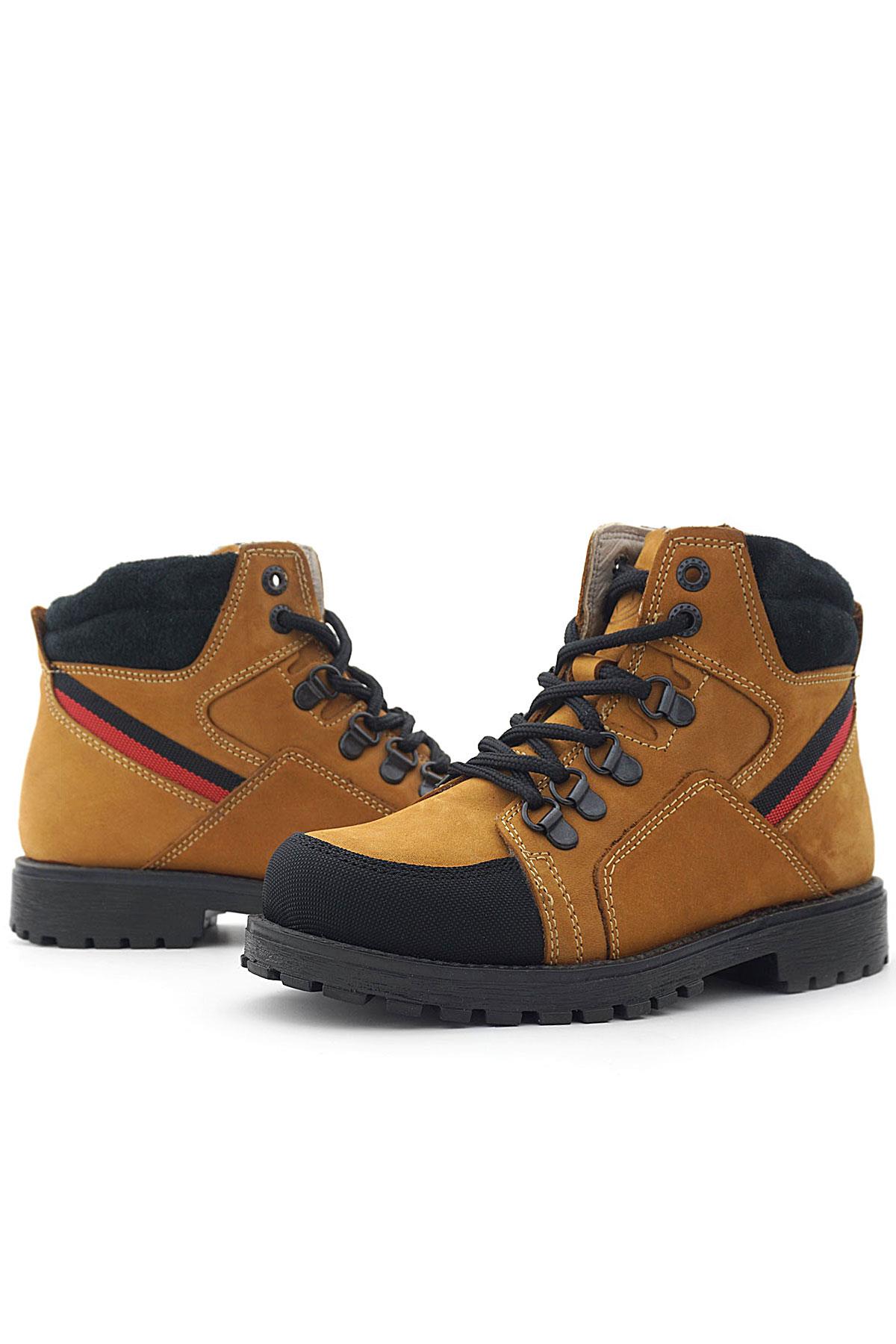 Rakerplus Hakiki Deri Sarı Bağcıklı Fermuarlı Çocuk Bot