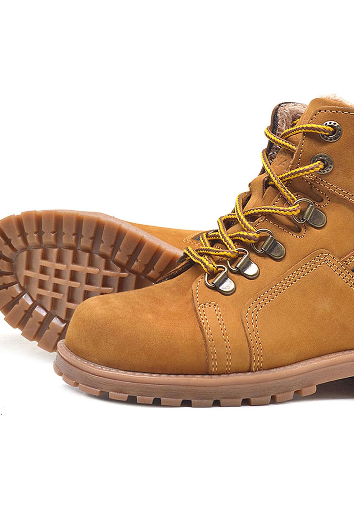 Rakerplus Children's Zippered Furry Genuine Leather Yellow Boots