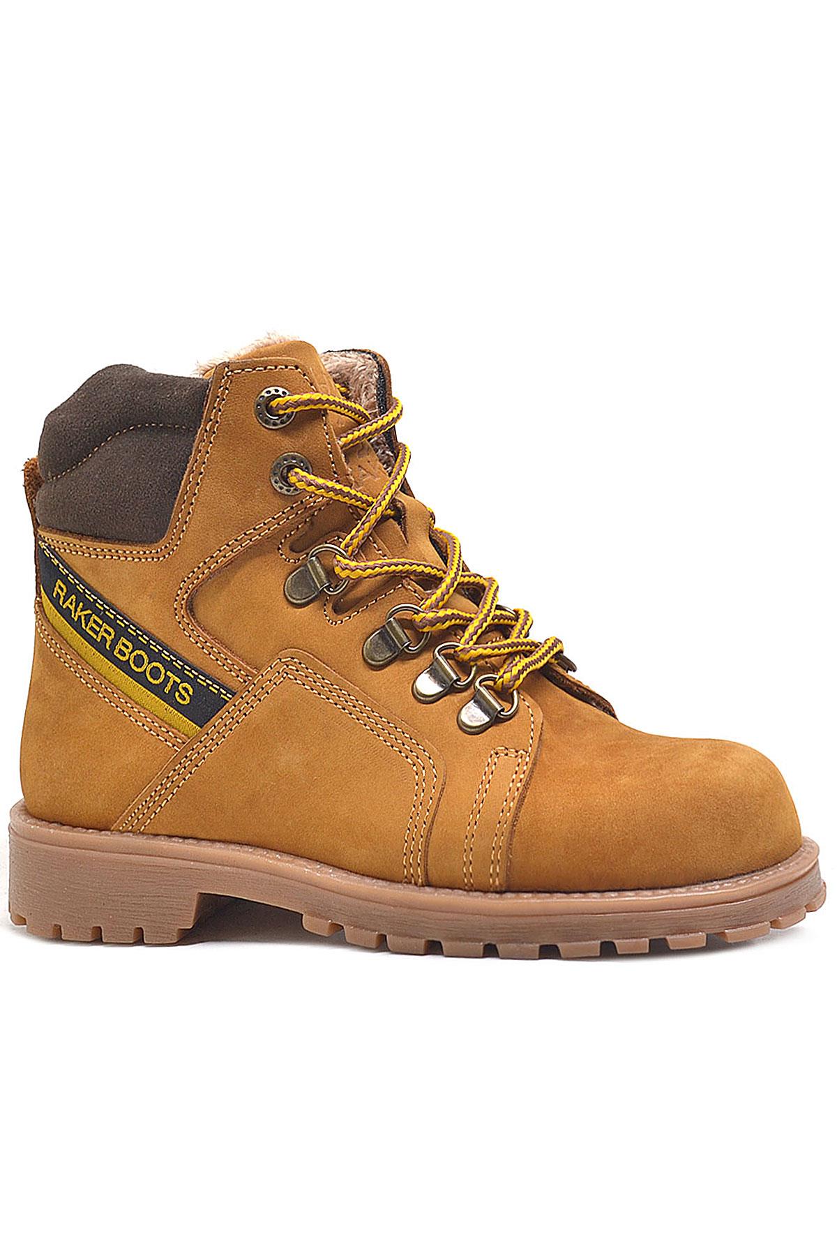 Rakerplus Children's Zippered Furry Genuine Leather Yellow Boots