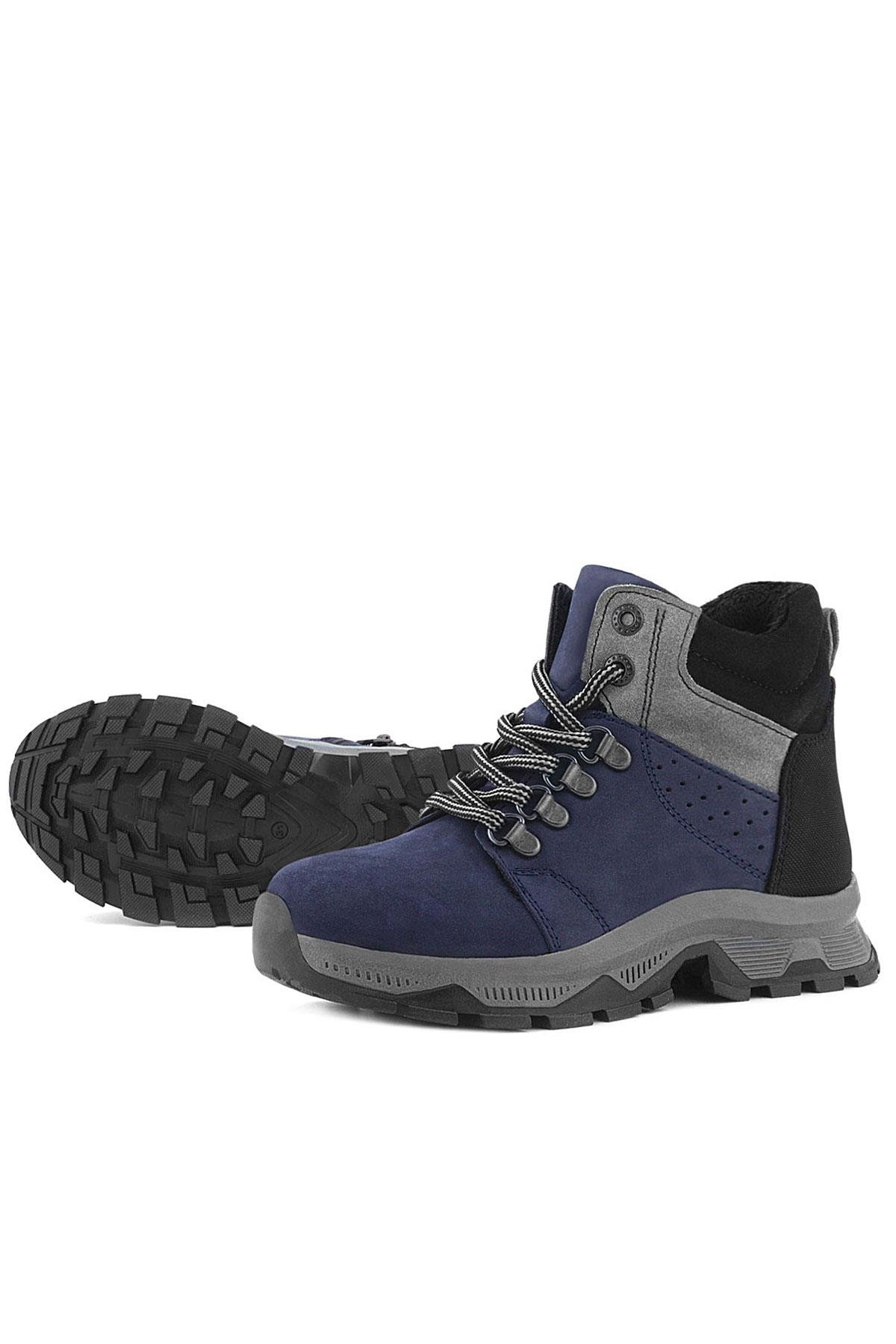 Rakerplus Hakiki Deri Lacivert Fermuarlı Trekking Çocuk Bot