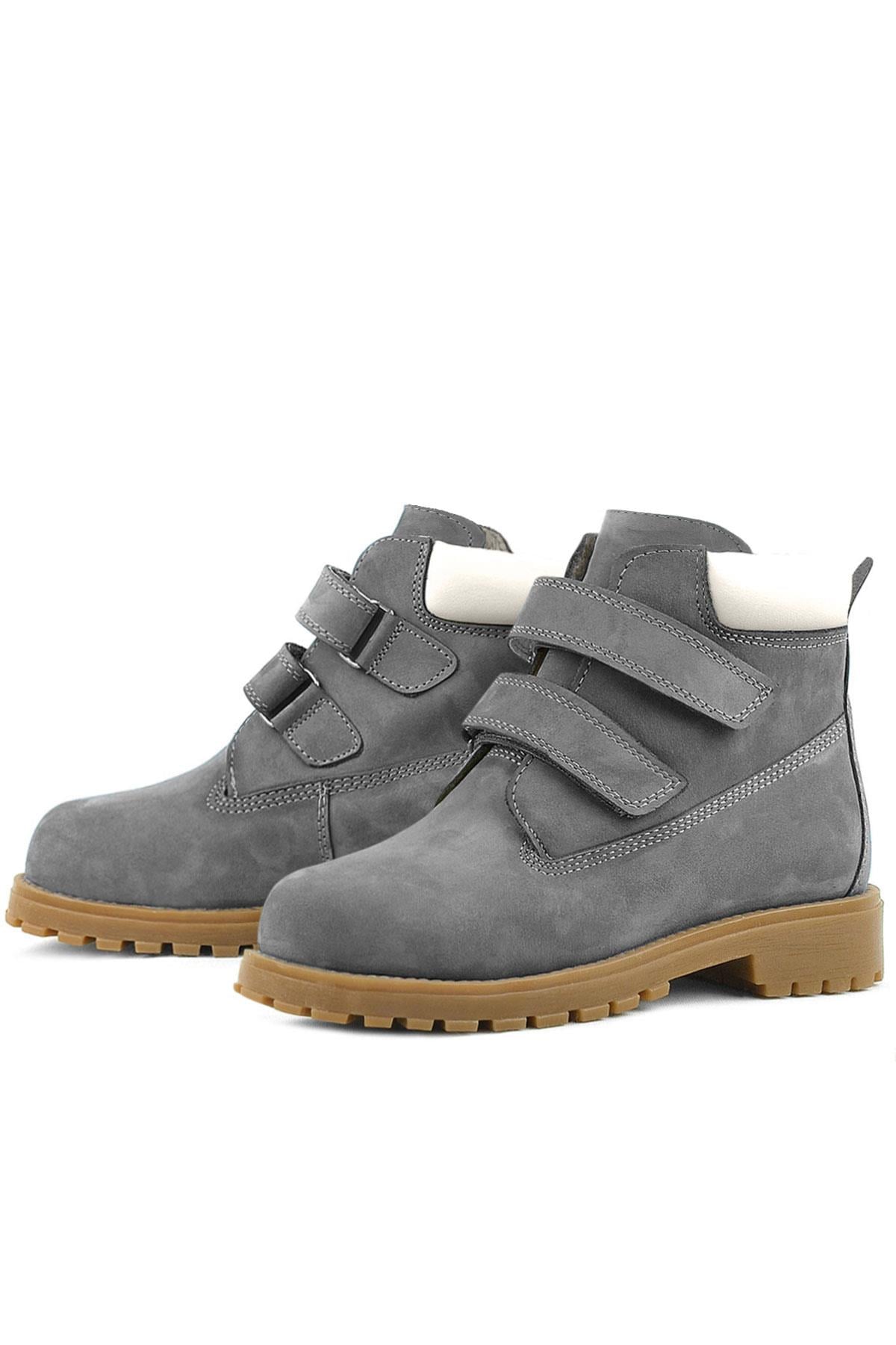 Rakerplus Neson Genuine Leather Gray Kids Boots with Velcro