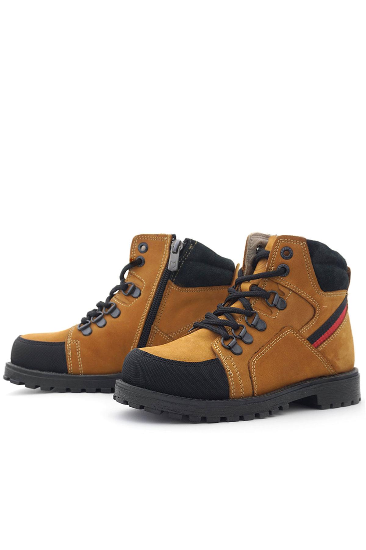 Rakerplus Hakiki Deri Sarı Bağcıklı Fermuarlı Çocuk Bot