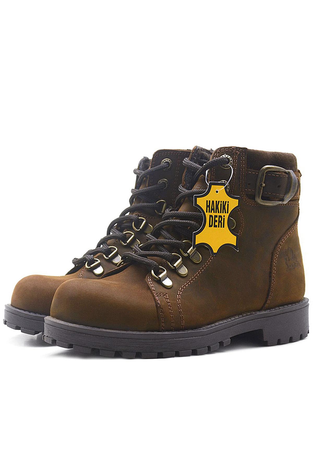Rakerplus Griffon Hakiki Deri Kahverengi Fermuarlı Kışlık Çocuk Bot