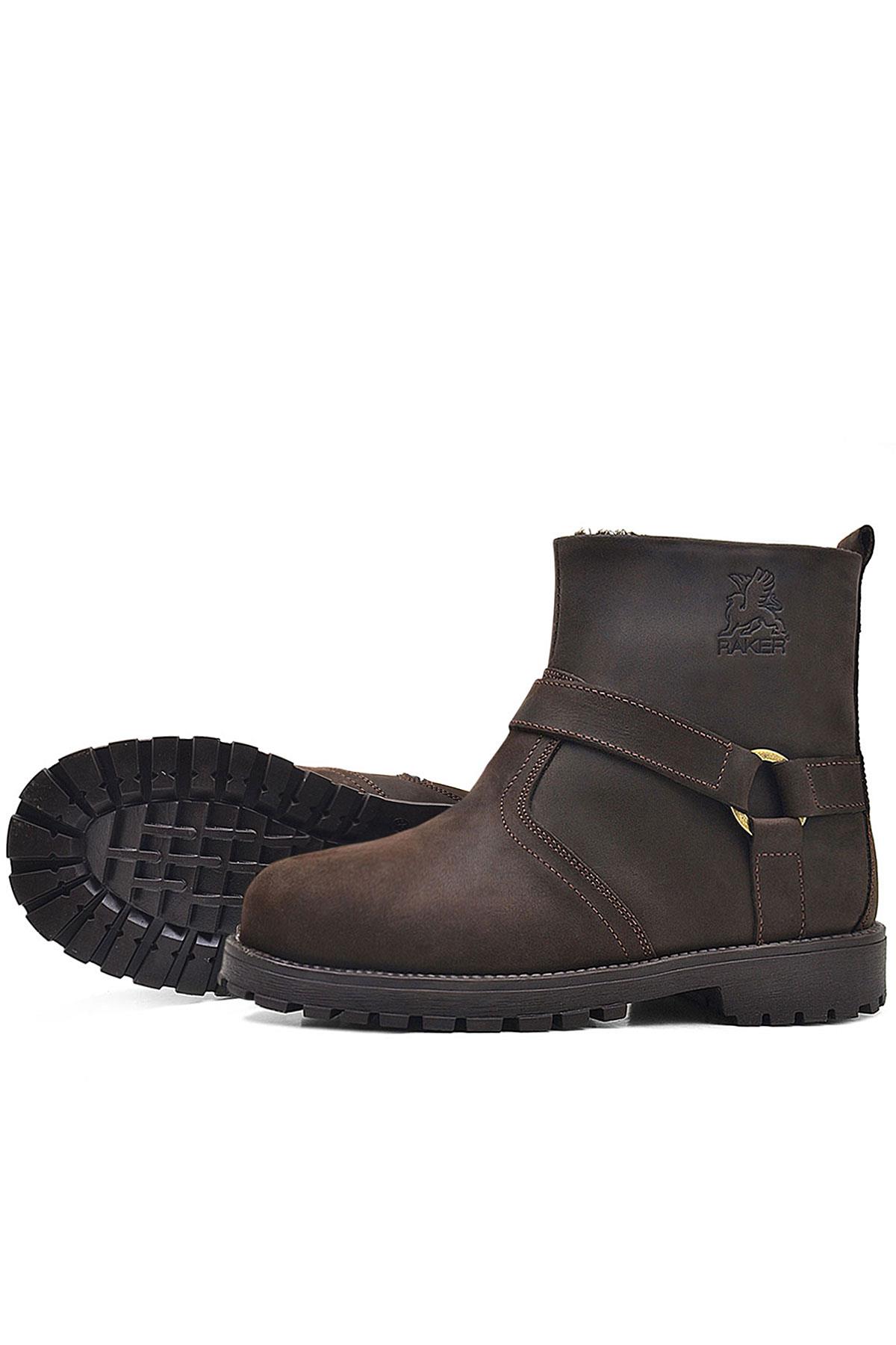 Rakerplus Zippered Genuine Leather Chiron Brown Furry Grown Kids Boots