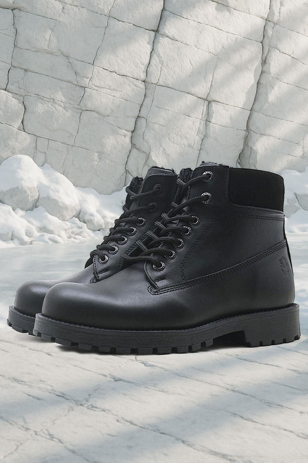 Rakerplus Zippered Genuine Leather Black Winter Kids Boots