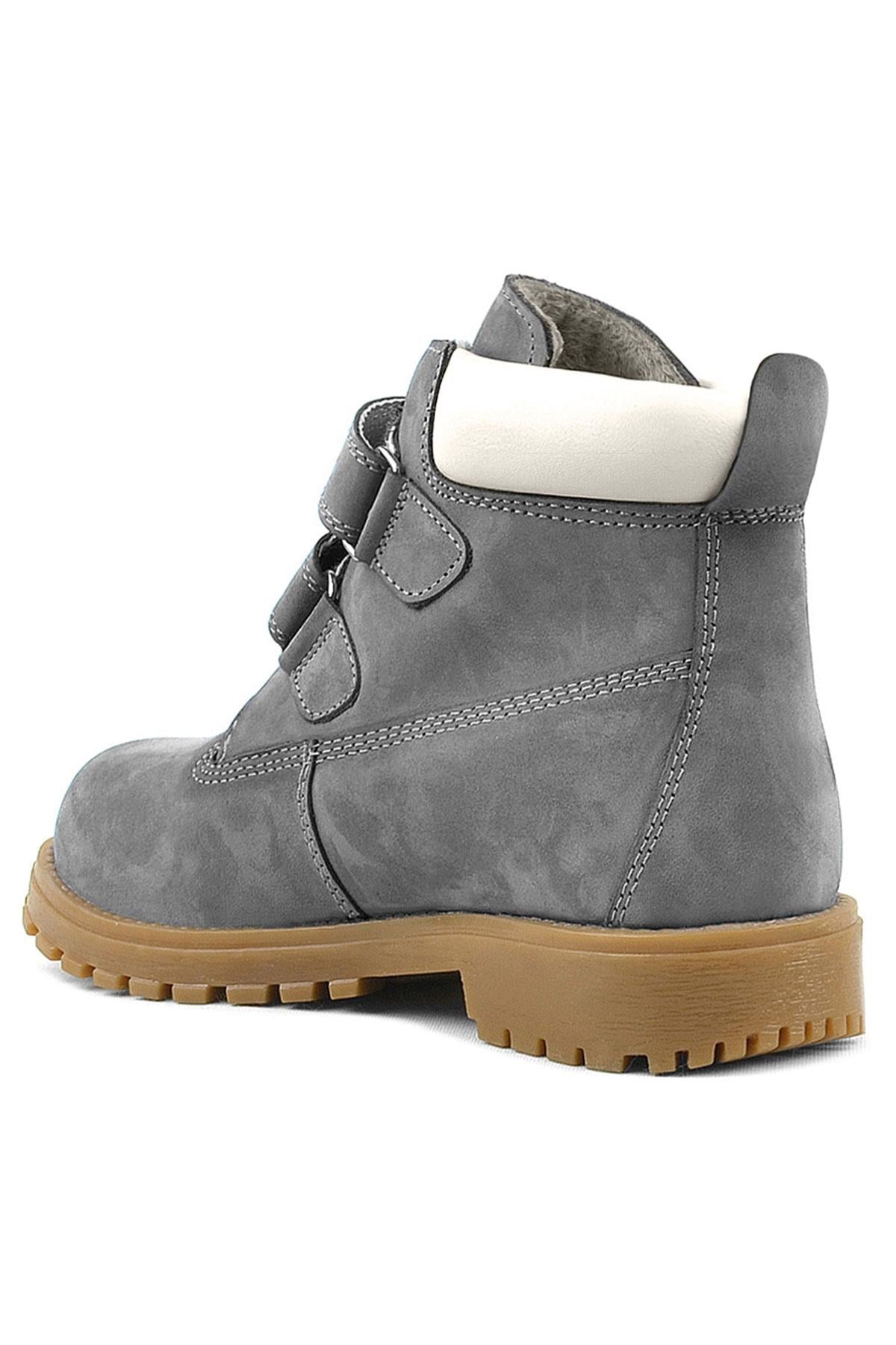 Rakerplus Neson Genuine Leather Gray Kids Boots with Velcro