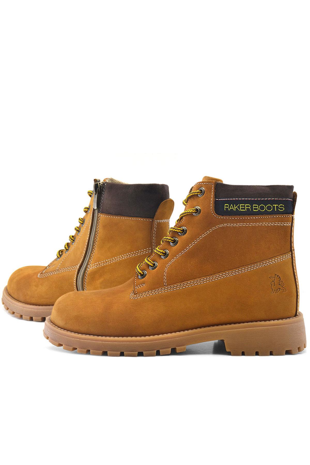 Rakerplus Neson Hakiki Deri Rahat Sarı Fermuarlı Unisex Çocuk Bot