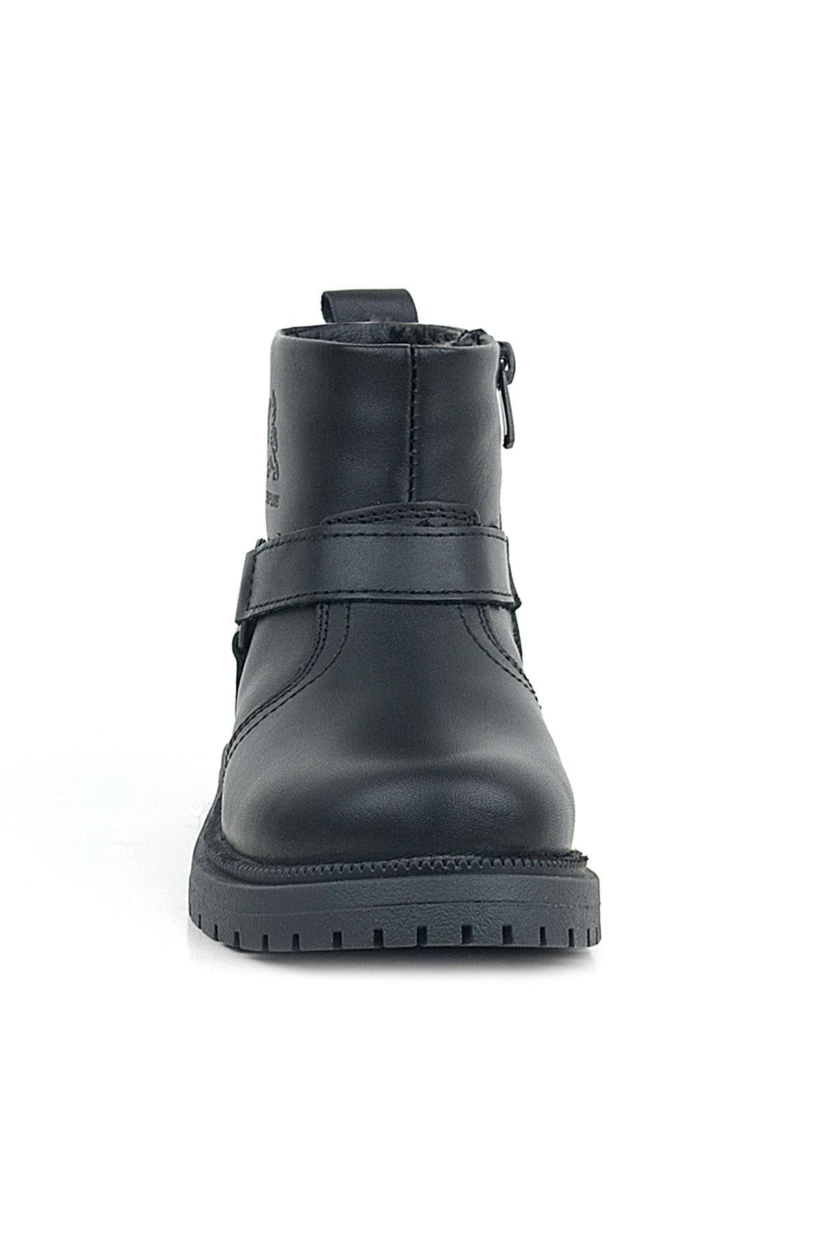 Real Furry Genuine Leather Black Zippered Kids Boots