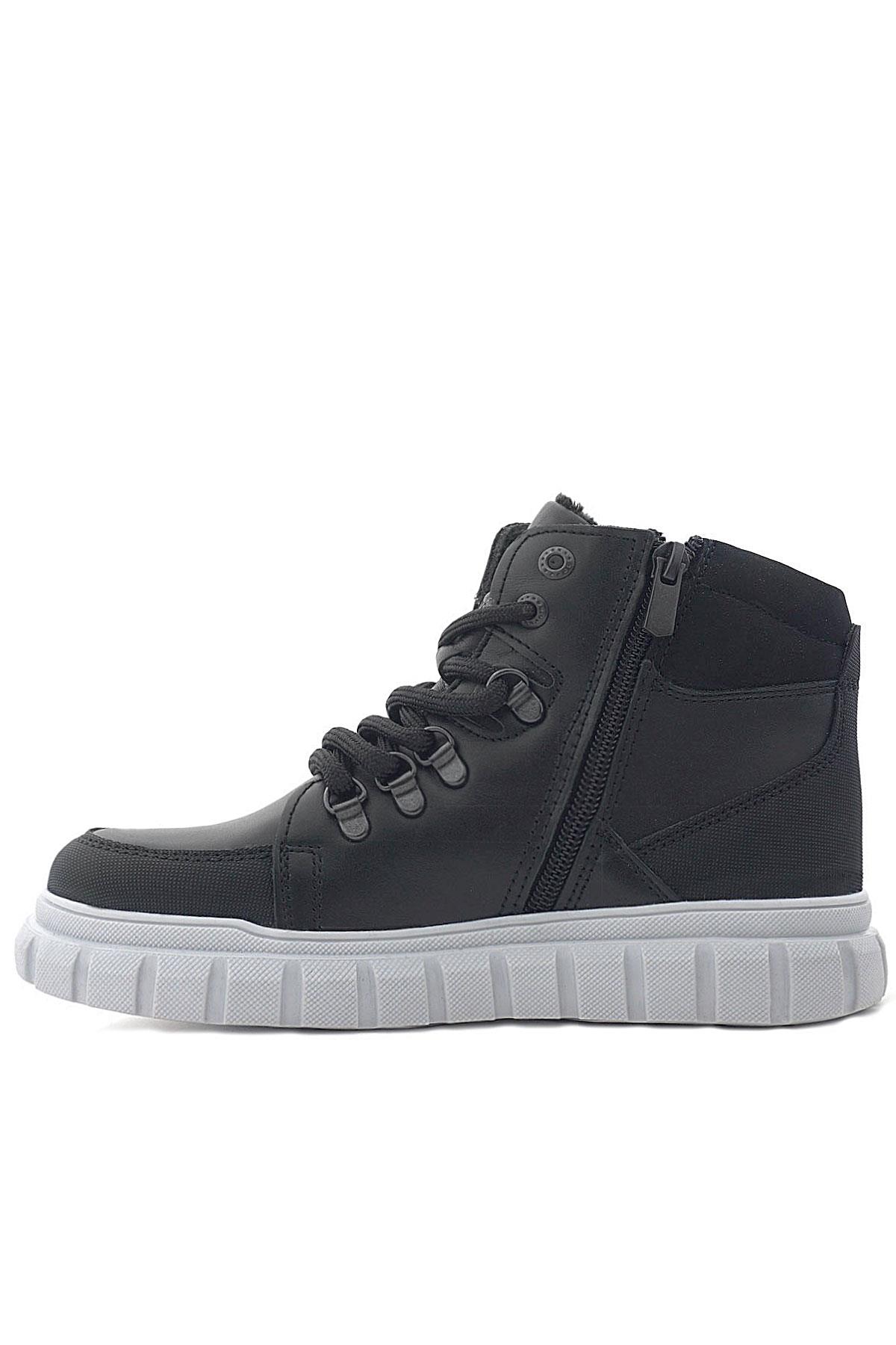 Rakerplus Hakiki Deri Siyah Gri Fermuarlı Erkek Çocuk Bot