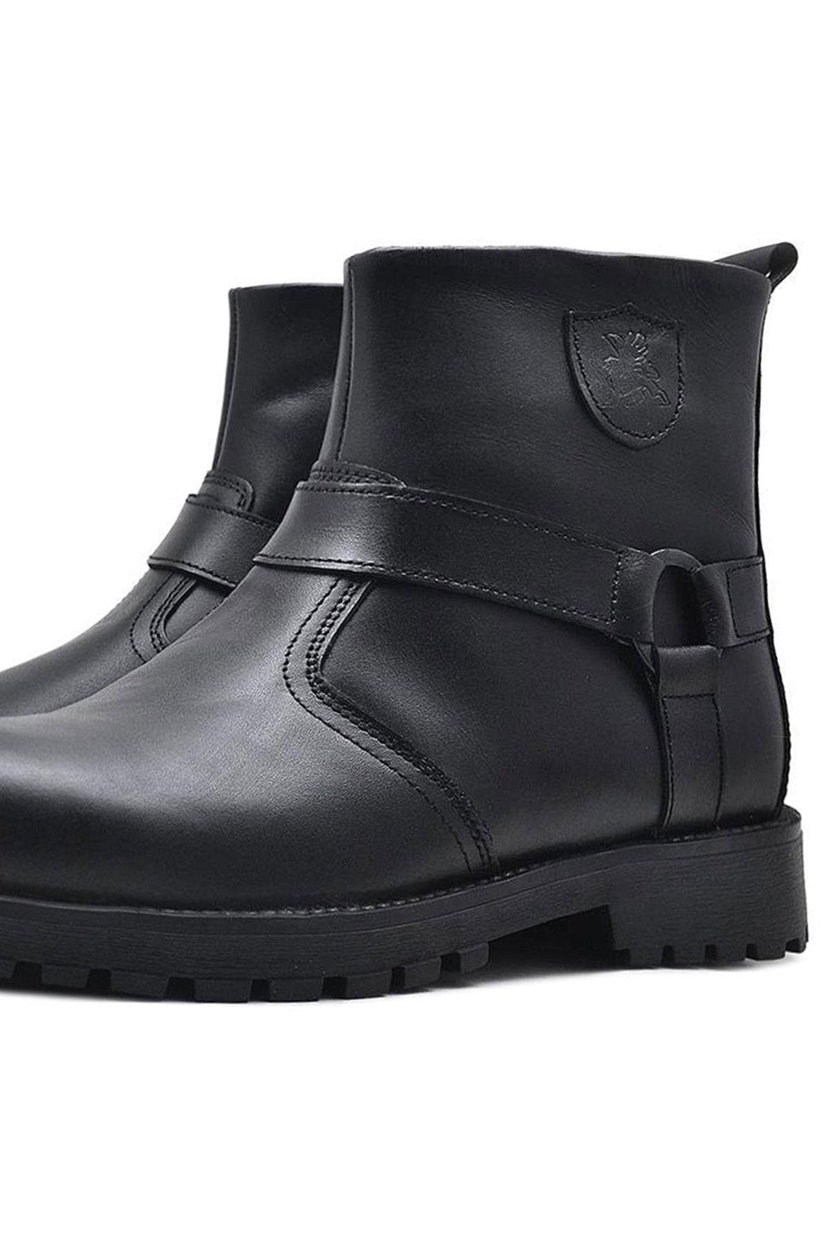 Rakerplus Chiron Black Genuine Leather Zipper Ankle Boots