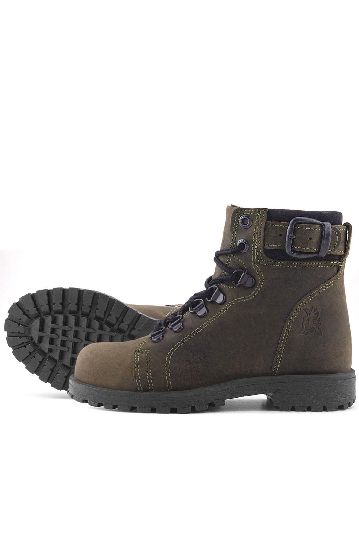 Rakerplus Griffon Hakiki Deri Haki Yeşil Fermuarlı Kışlık Çocuk Bot