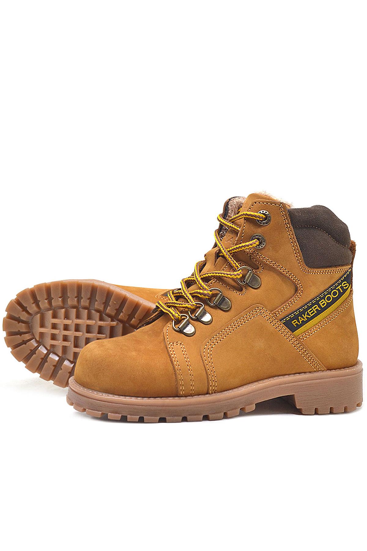 Rakerplus Children's Zippered Furry Genuine Leather Yellow Boots