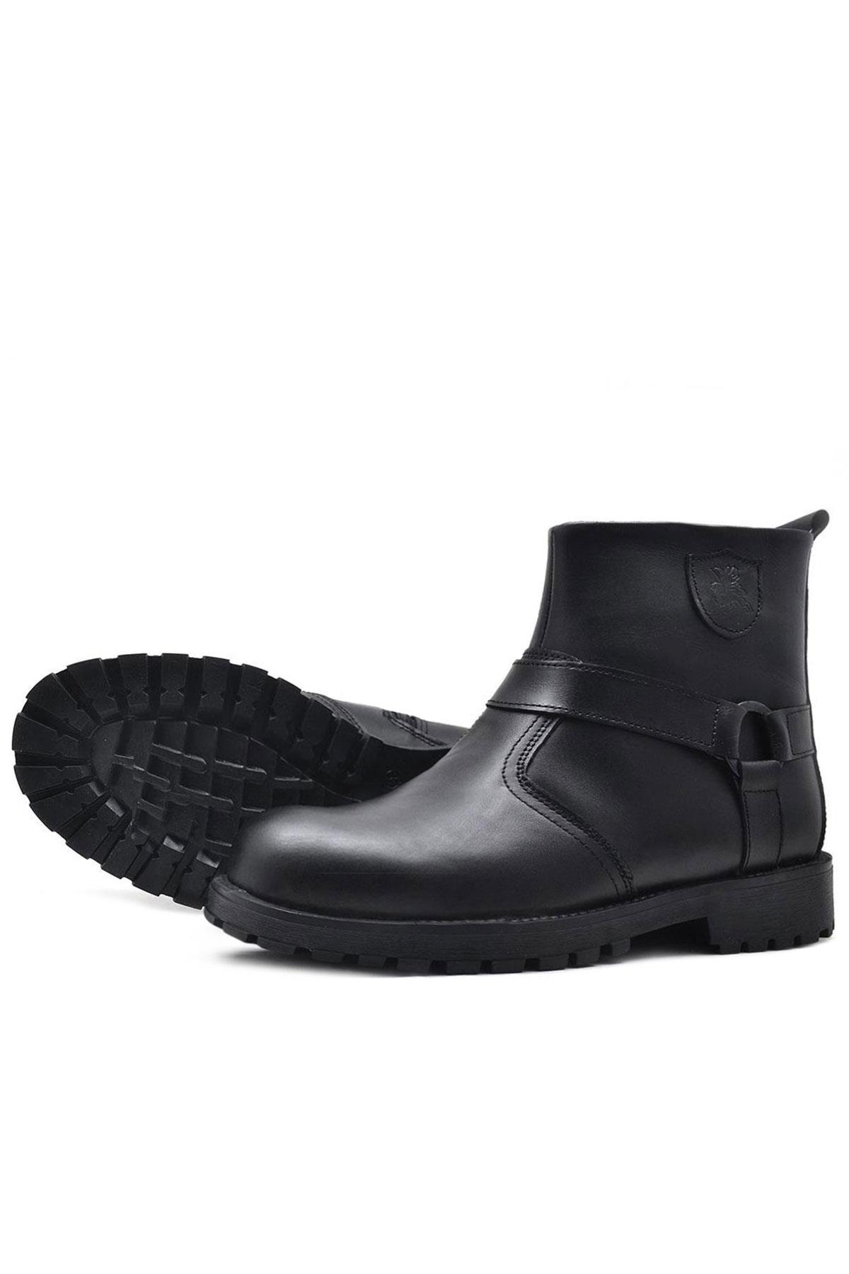 Rakerplus Chiron Black Genuine Leather Zipper Ankle Boots