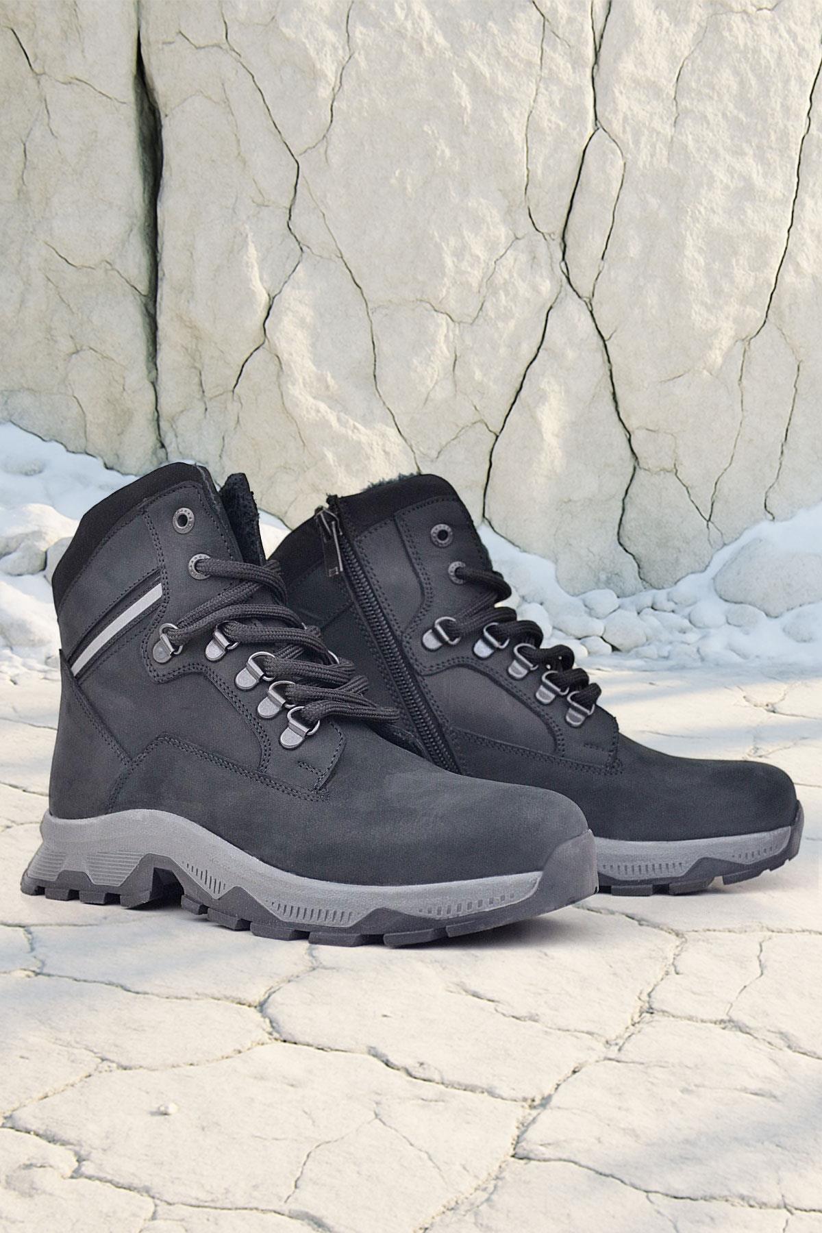 Rakerplus Genuine Leather Black Suede Lace Up Zippered Trekking Kids Boots