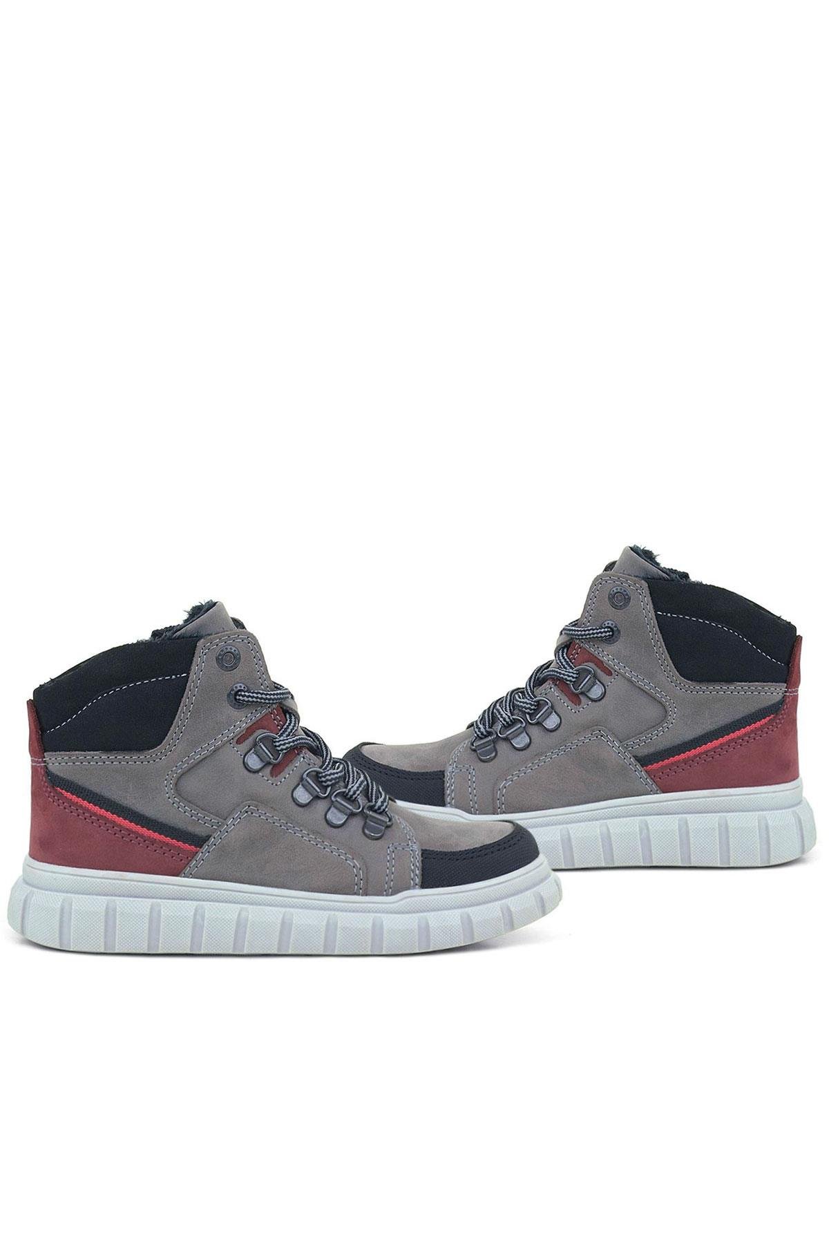 Rakerplus Hakiki Deri Gri Fermuarlı Erkek Çocuk Bot