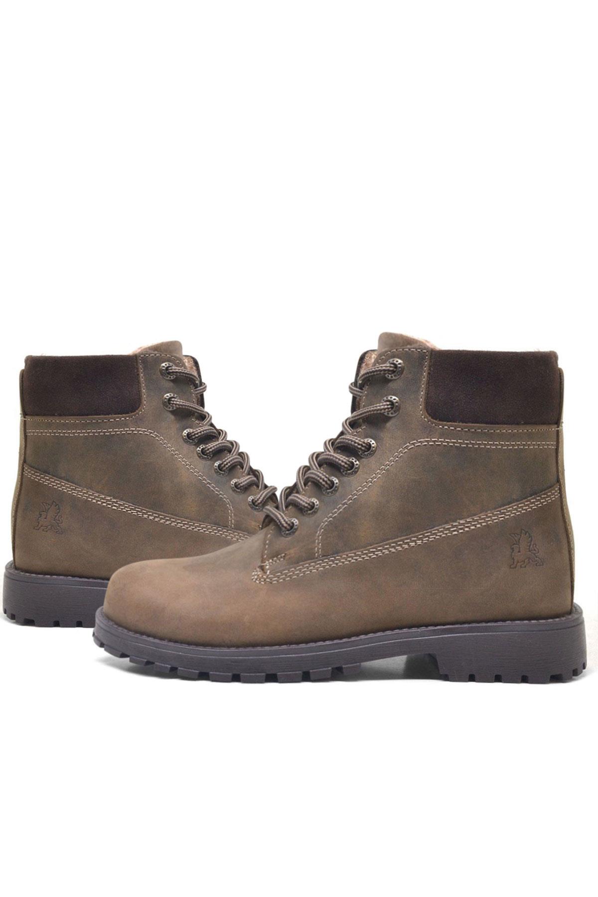 Rakerplus Neson Series Genuine Leather Boots Winter Boots for Teens Sand Color