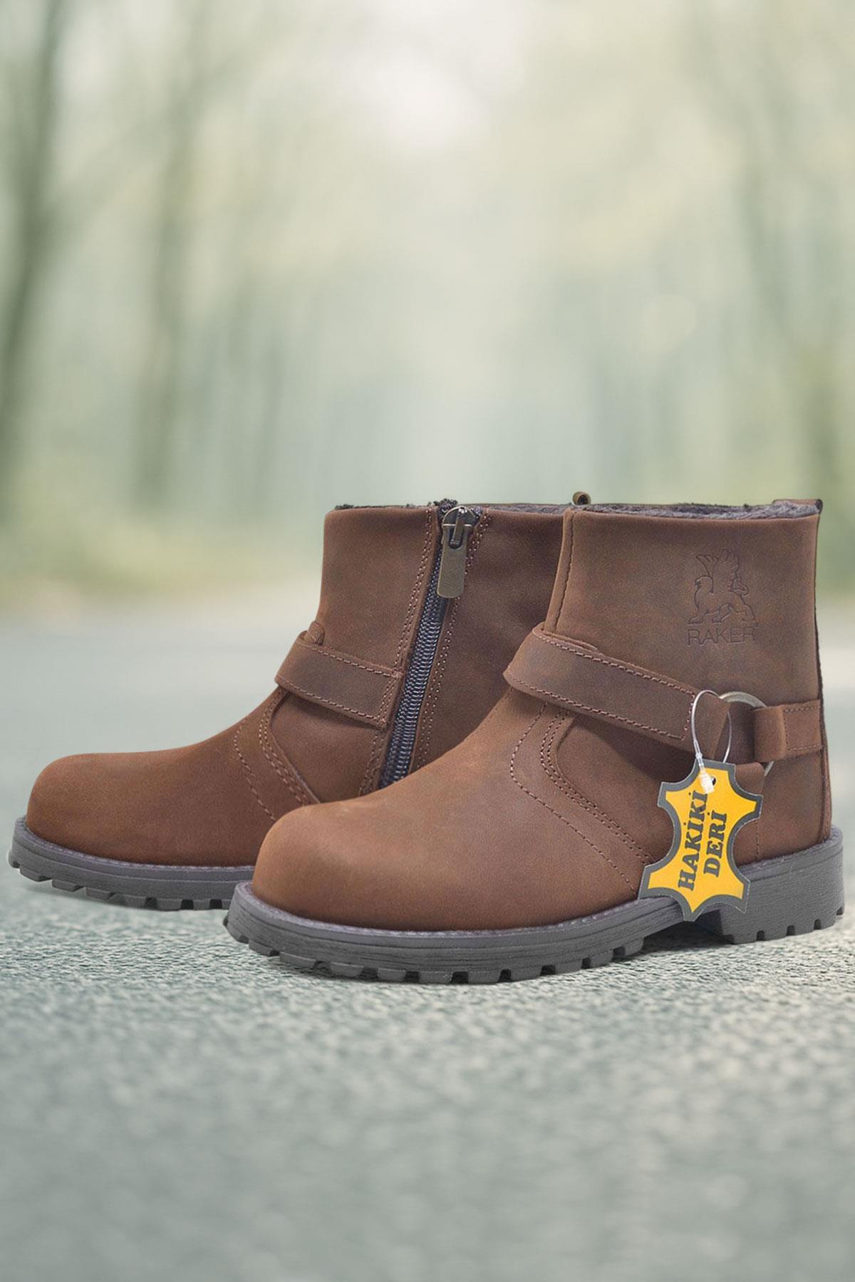 Rakerplus Zippered Genuine Leather Chiron Cinnamon Furry Boots