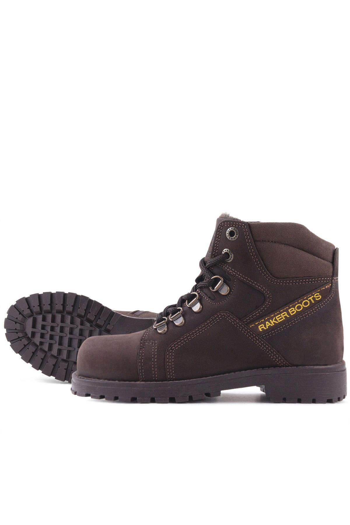 Rakerplus Hakiki Deri Kahve Nubuk Fermuarlı Kürklü Çocuk Bot