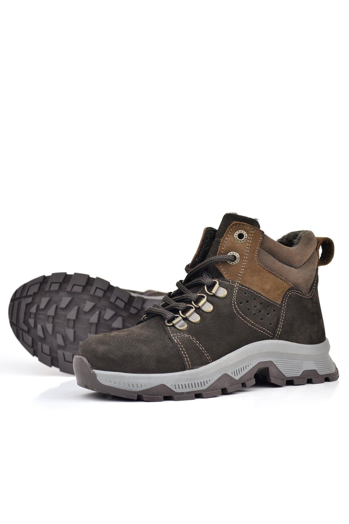 Rakerplus Hakiki Deri Kahverengi Fermuarlı Trekking Çocuk Bot