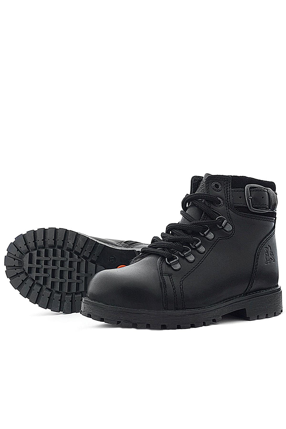 Hakiki Deri Siyah Gerçek Kürklü Bağcıklı Fermuarlı Çocuk Botu