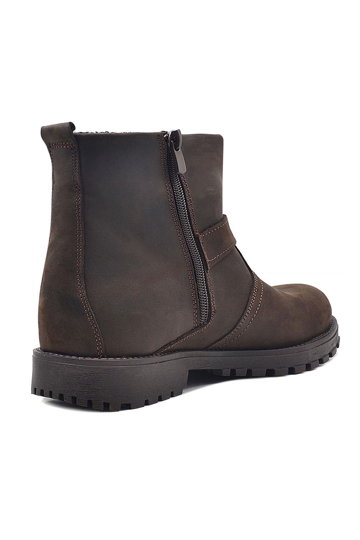 Rakerplus Zippered Genuine Leather Chiron Brown Furry Grown Kids Boots