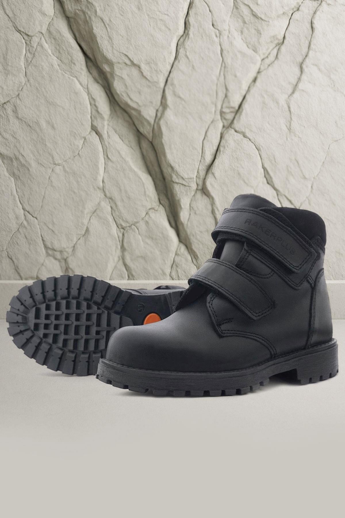 Rakerplus Sentor Genuine Leather Wool Black Velcro Children's Boots
