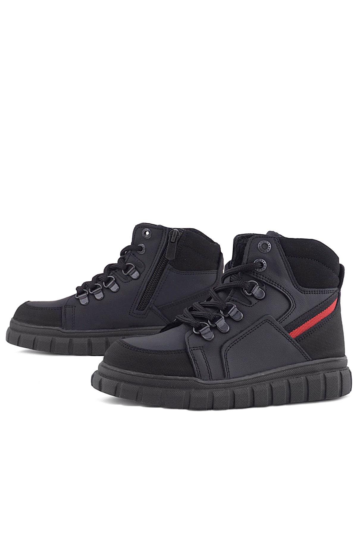 Rakerplus Genuine Leather Black Red Zippered Boy's Boots