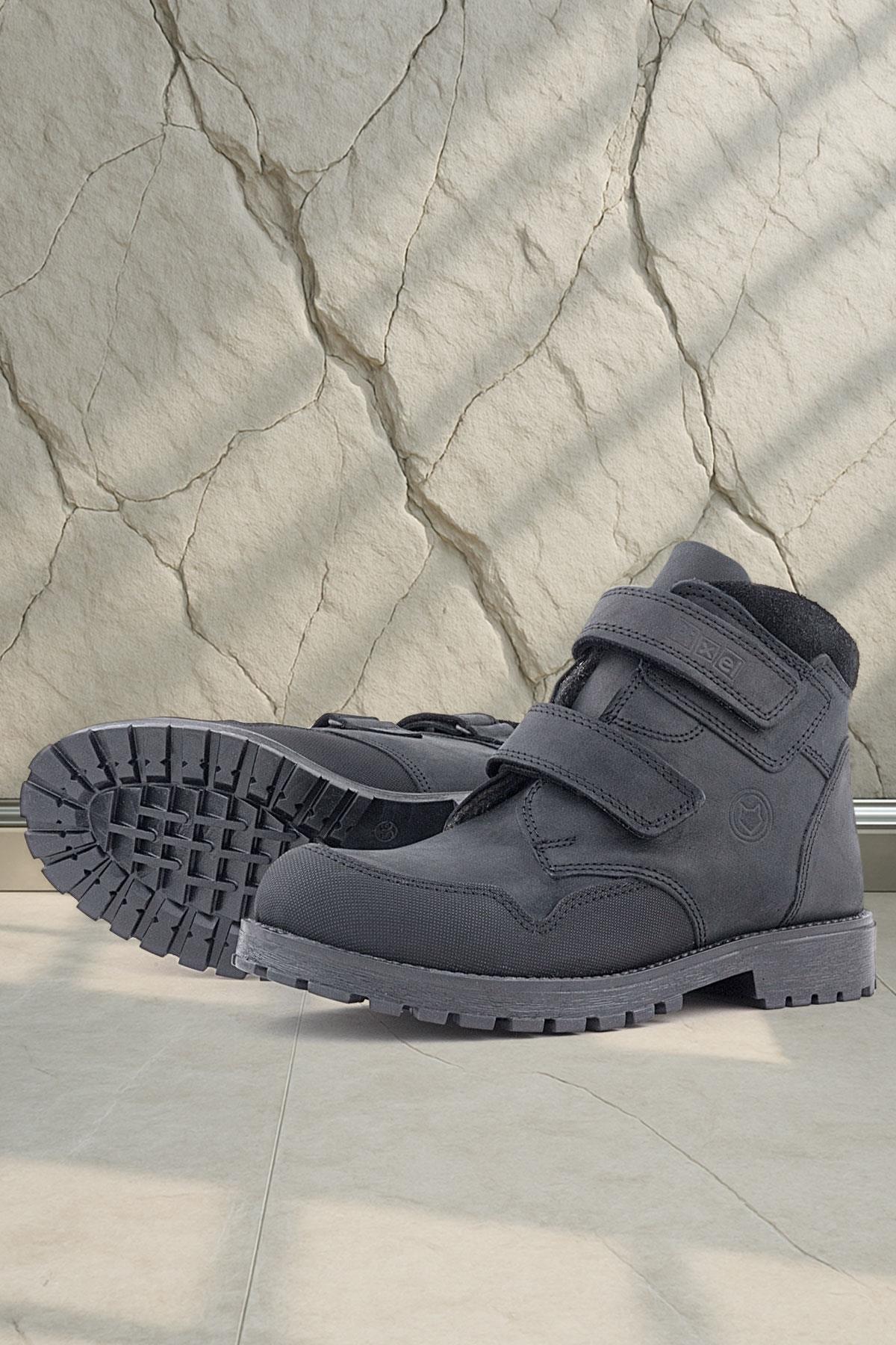 Rakerplus Pixel Genuine Leather Black Nubuck Velcro Boys' Boots