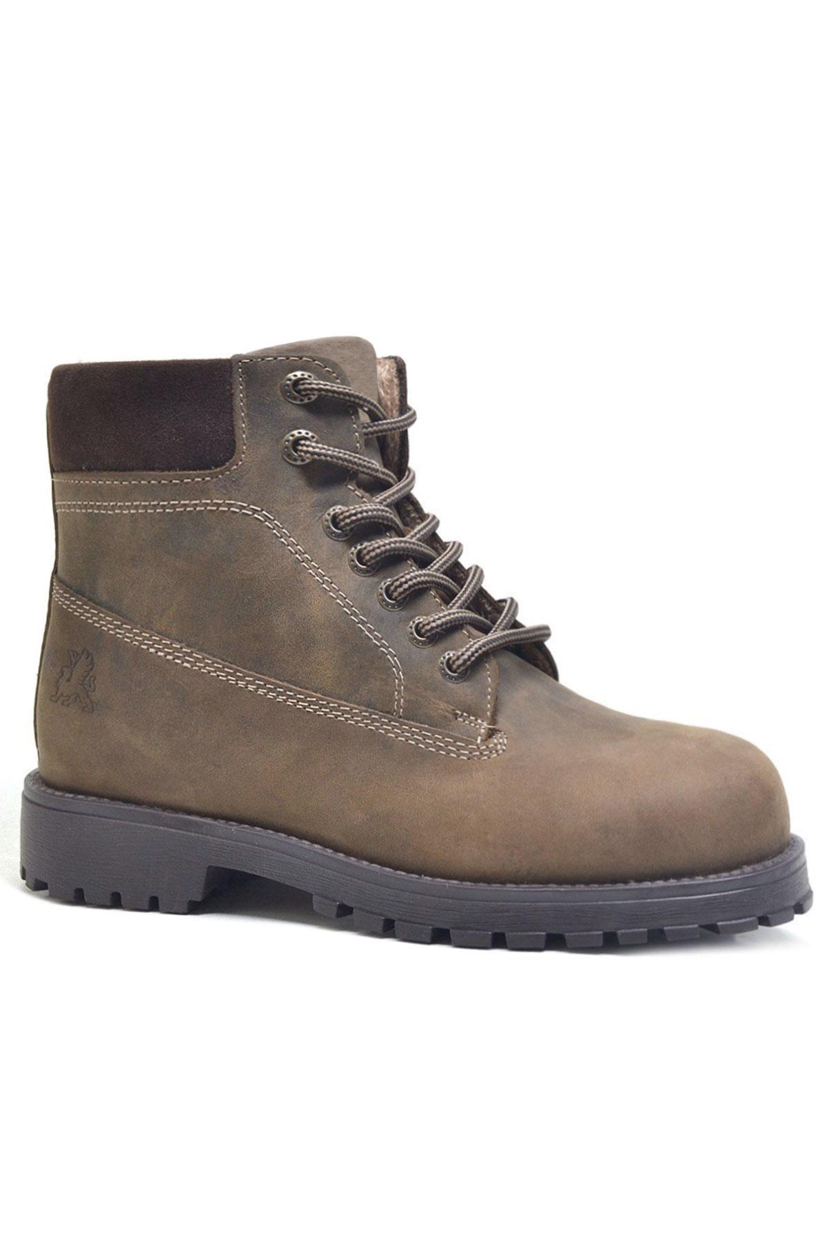 Rakerplus Neson Series Genuine Leather Boots Winter Boots for Teens Sand Color