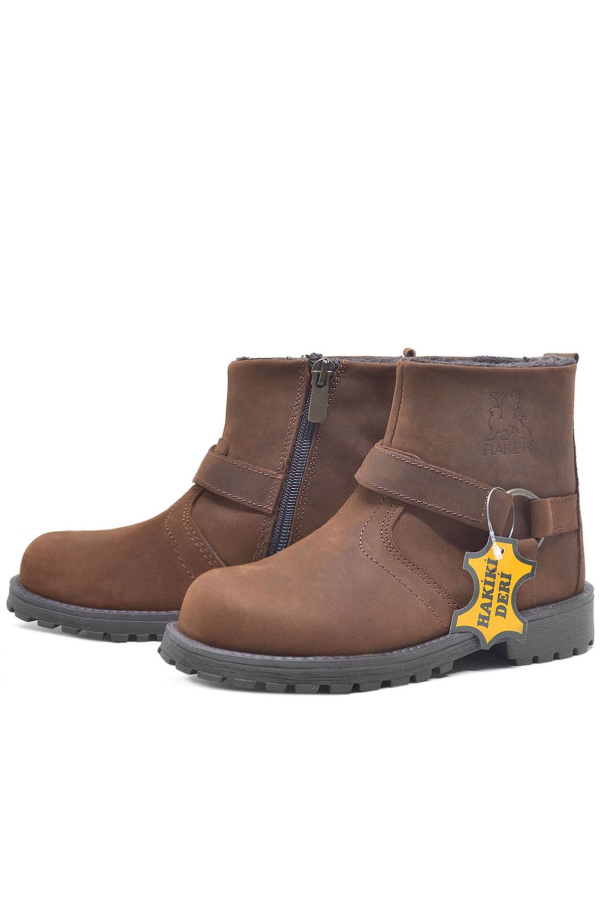 Rakerplus Zippered Genuine Leather Chiron Cinnamon Furry Boots