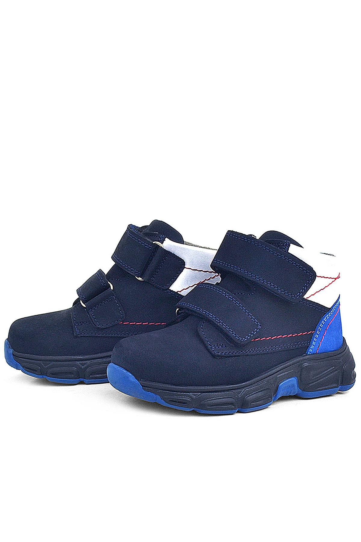 Rakerplus Genuine Leather Navy Blue Banded Furry Kids Sports Boot