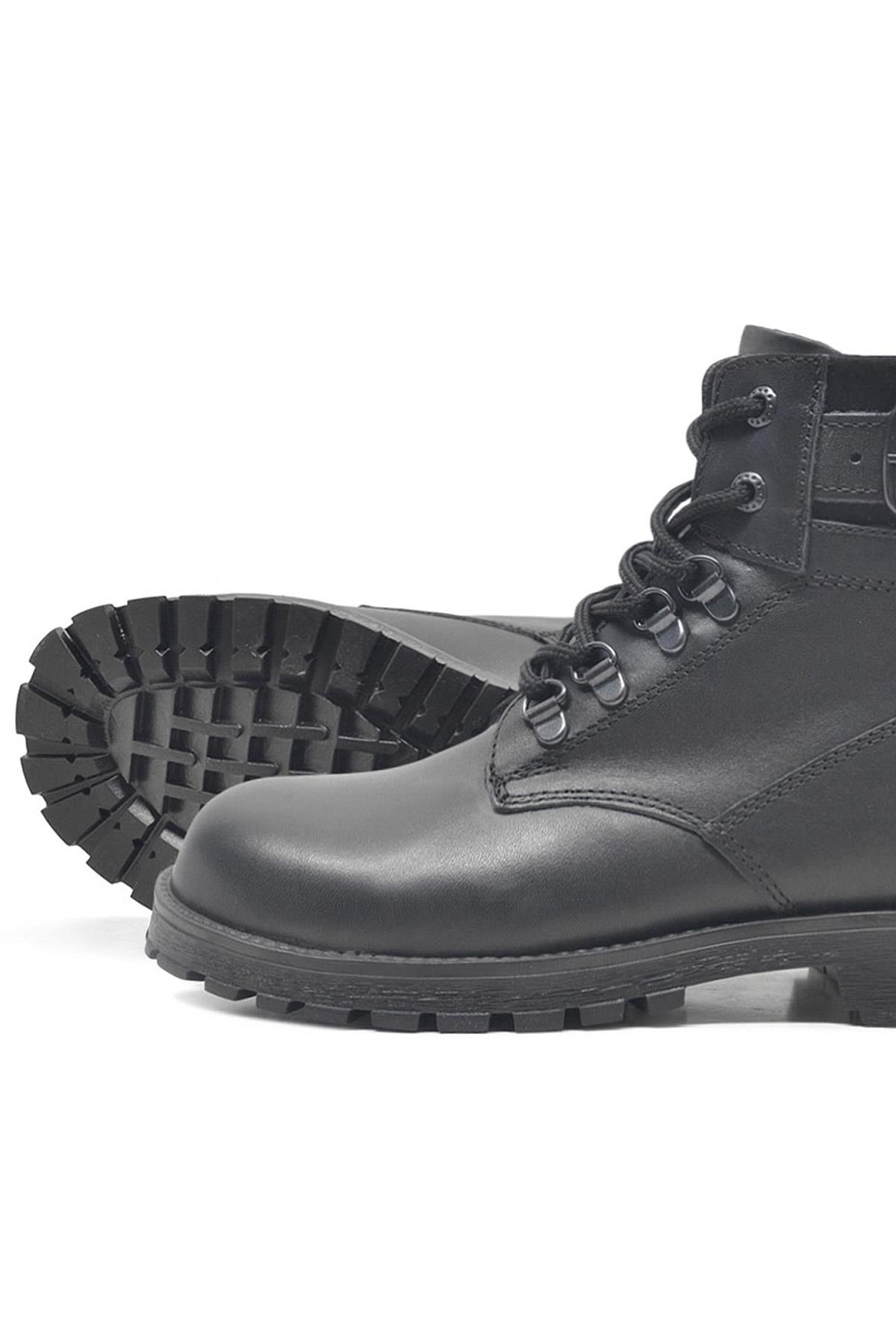 Rakerplus Hakiki Deri Siyah Fermuarlı Bağcıklı Kürklü Bot