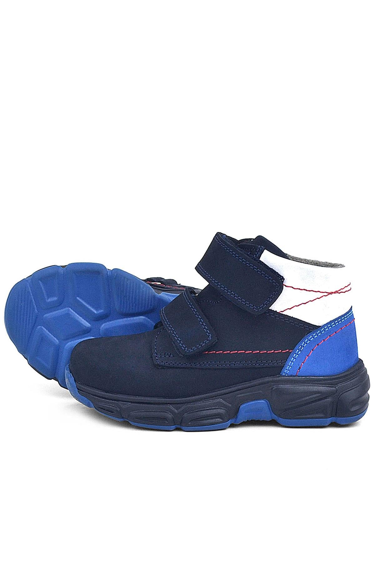 Rakerplus Genuine Leather Navy Blue Banded Furry Kids Sports Boot