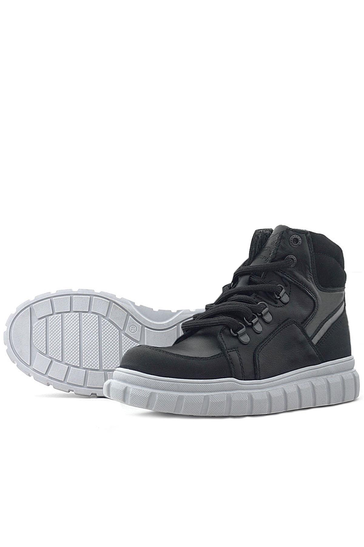 Rakerplus Hakiki Deri Siyah Gri Fermuarlı Erkek Çocuk Bot