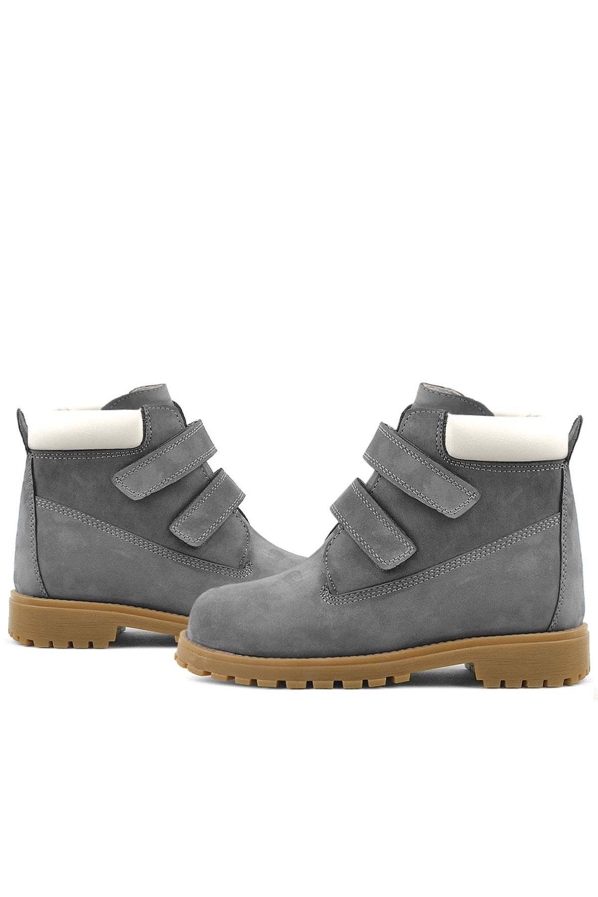 Rakerplus Neson Genuine Leather Gray Kids Boots with Velcro