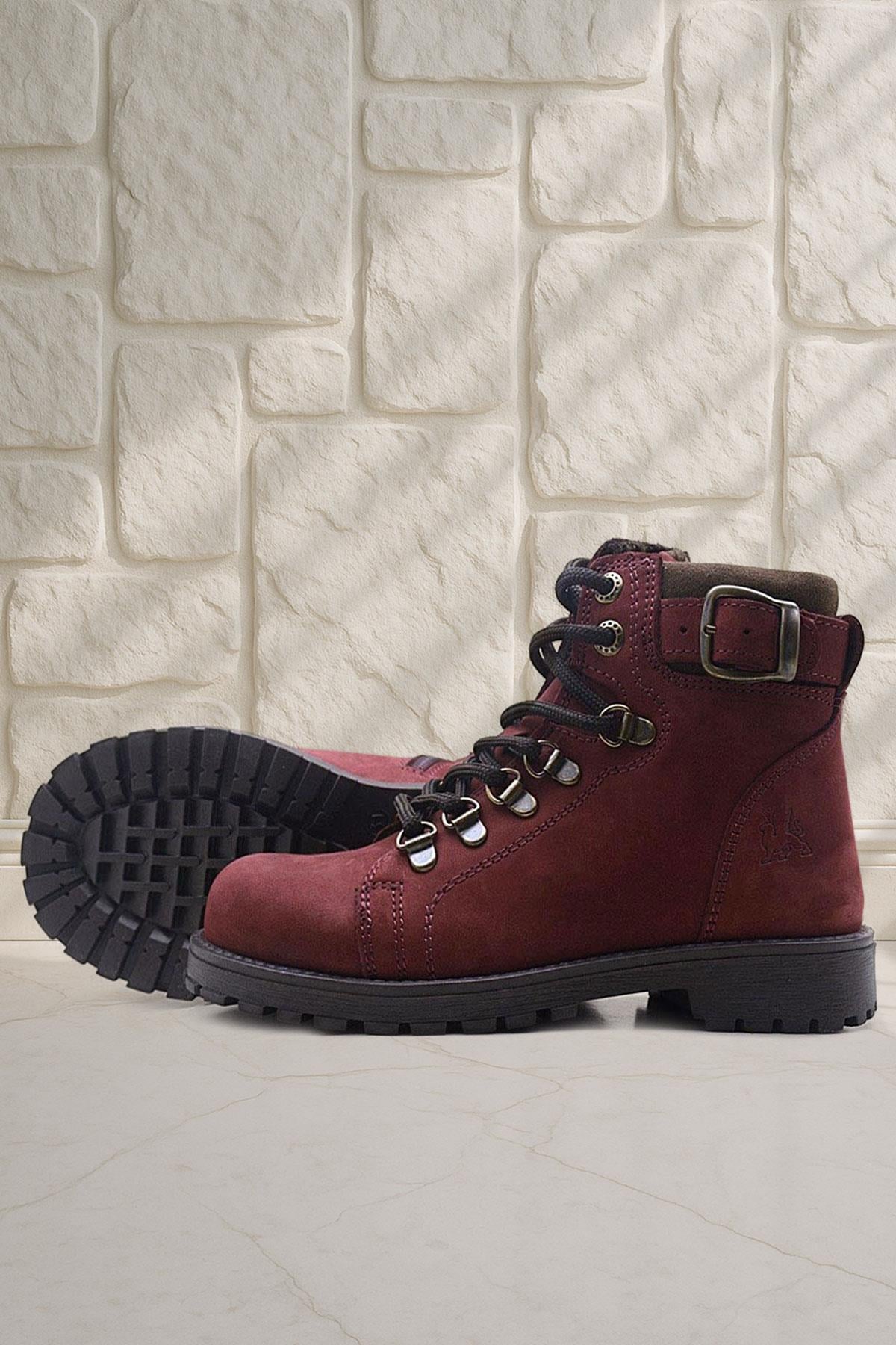 Rakerplus Griffon Genuine Leather Zipper Women's Boots Dark Red Small Size