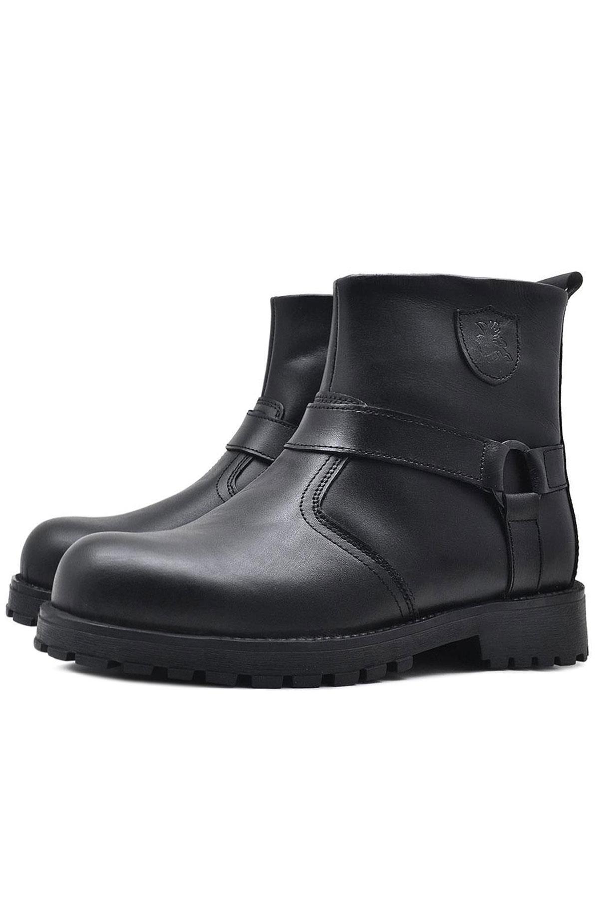 Rakerplus Chiron Black Genuine Leather Zipper Ankle Boots