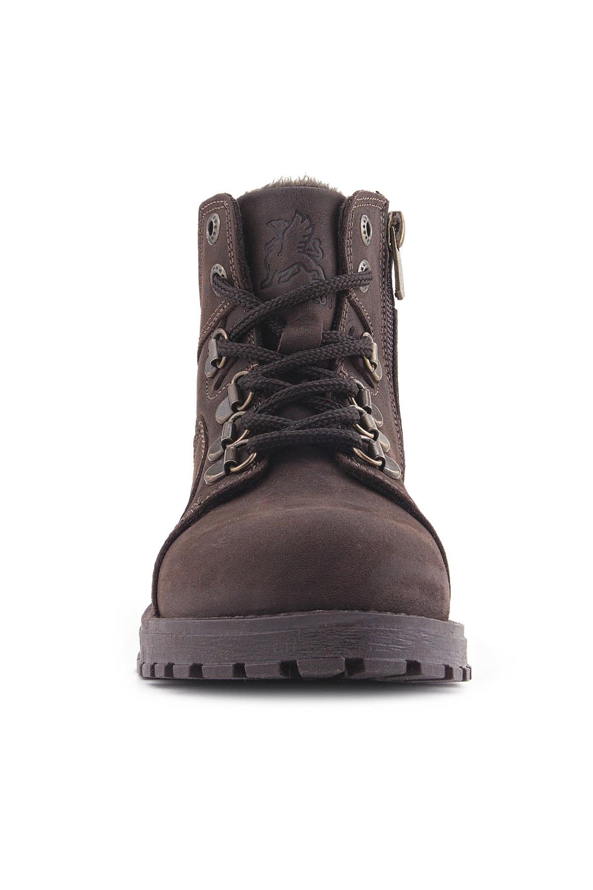 Rakerplus Hakiki Deri Kahve Nubuk Fermuarlı Kürklü Çocuk Bot