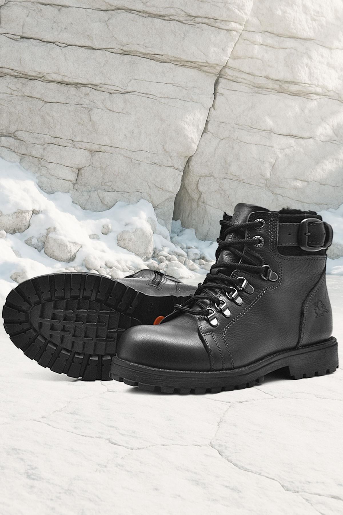 Rakerplus Griffon Black Genuine Leather Zipped Kids Boots