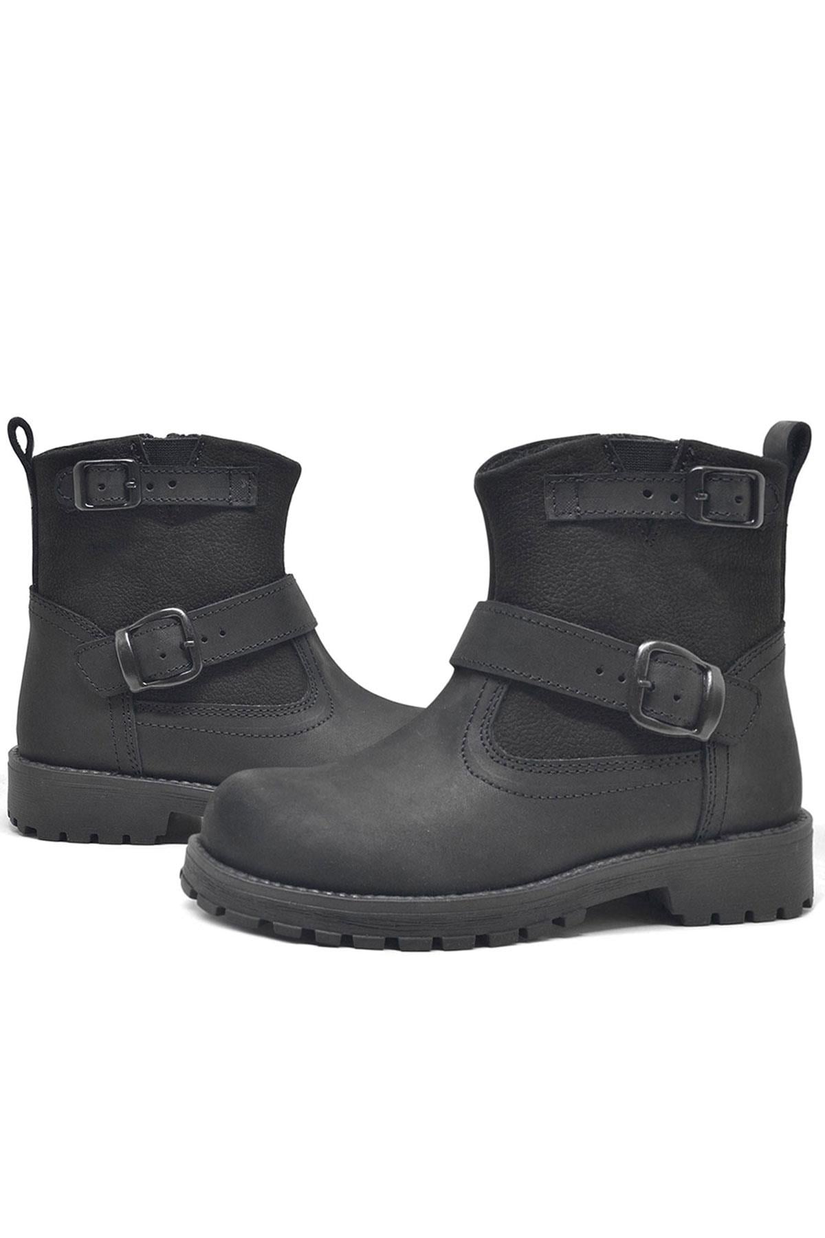Rakerplus Black Genuine Leather Zipper Kids Boots's Boots
