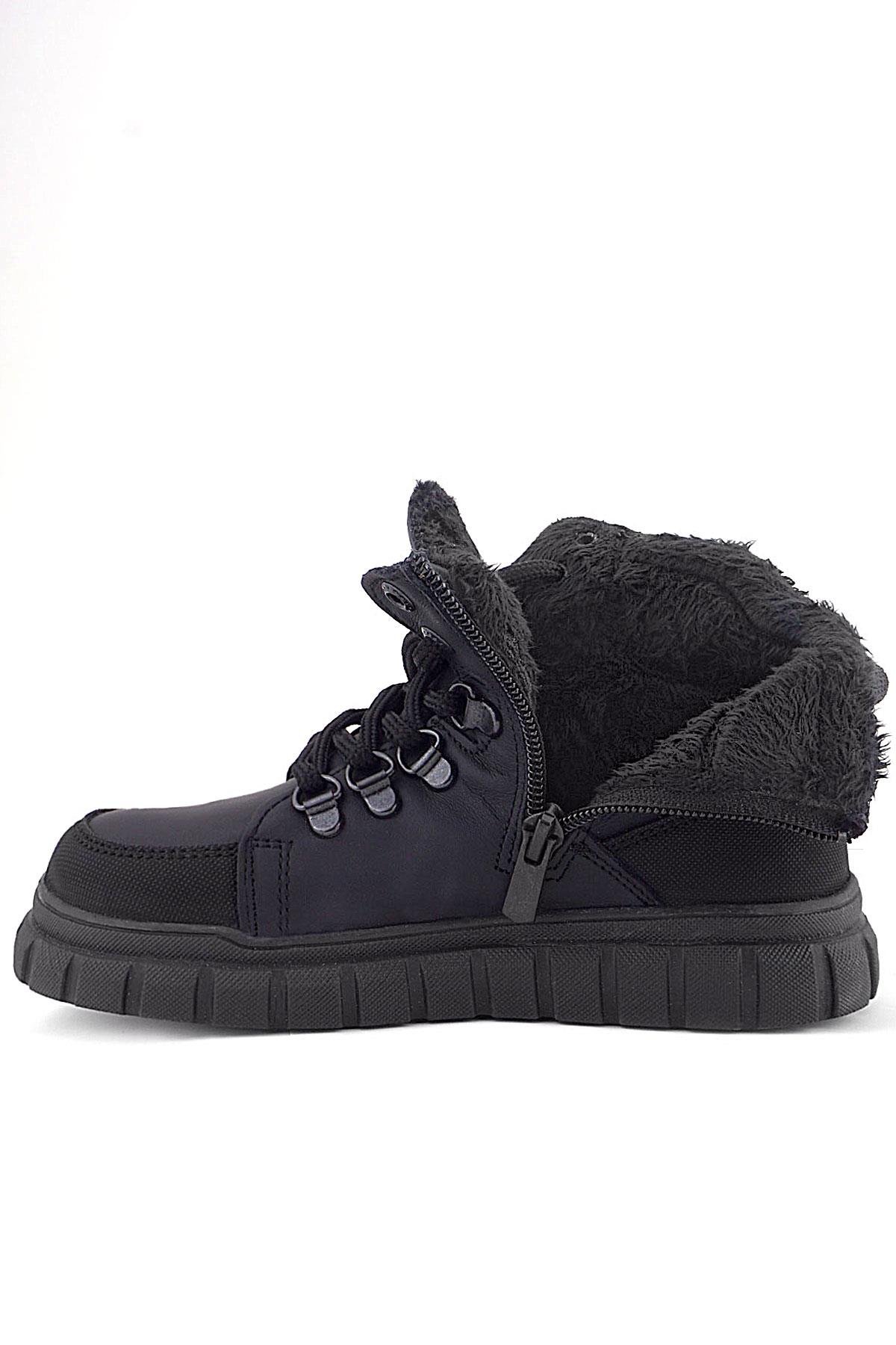 Rakerplus Genuine Leather Black Red Zippered Boy's Boots