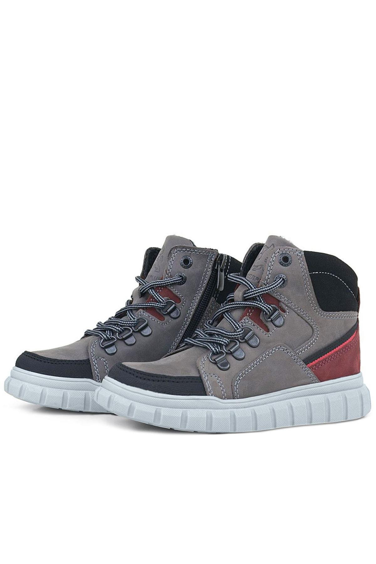 Rakerplus Hakiki Deri Gri Fermuarlı Erkek Çocuk Bot