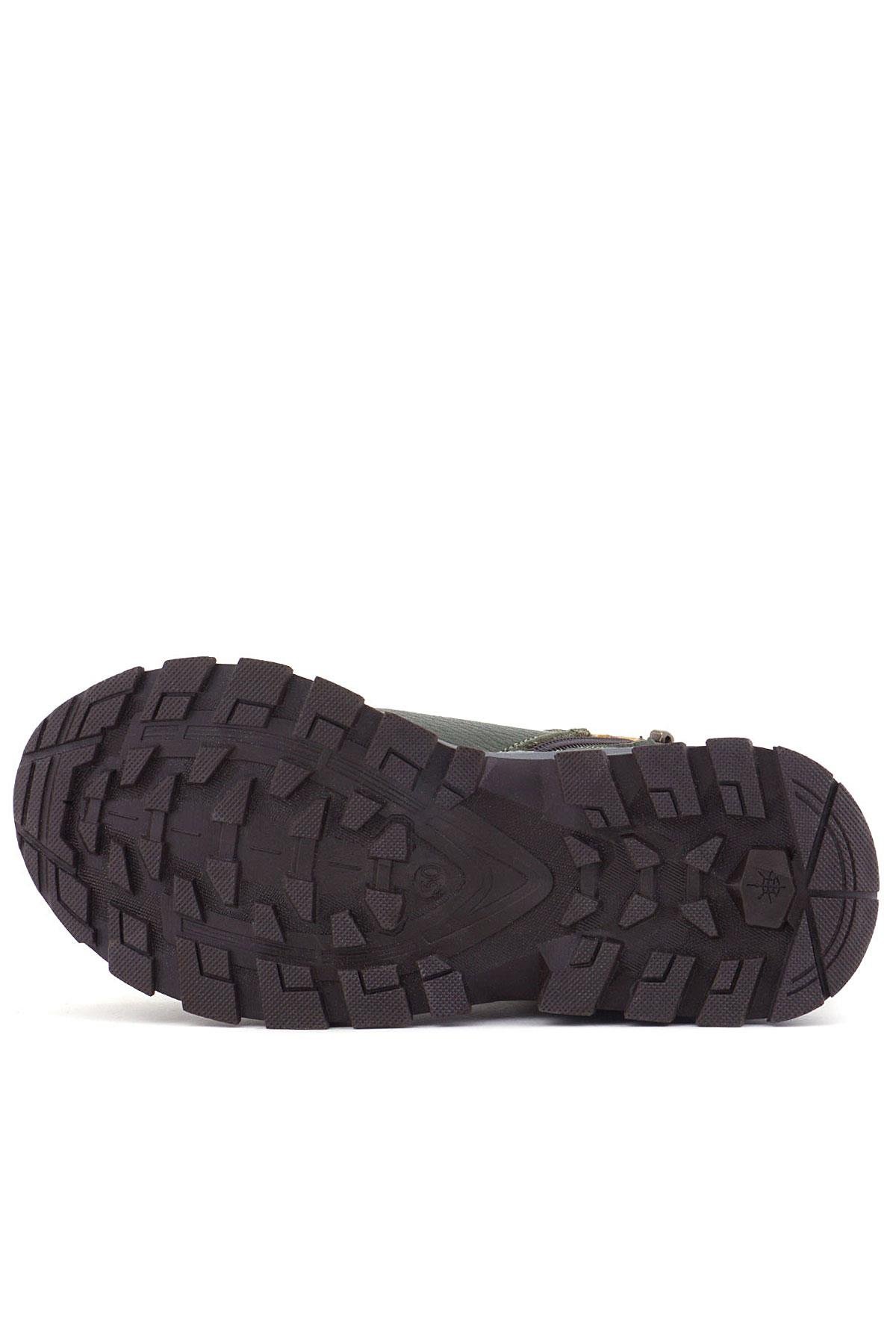 Rakerplus Hakiki Deri Haki Yeşil Sarı Fermuarlı Trekking Çocuk Bot