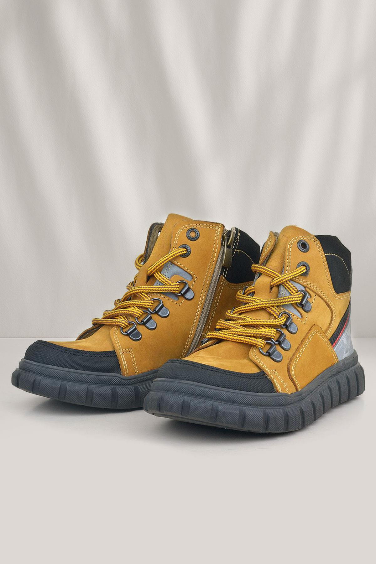 Rakerplus Genuine Leather Yellow Zippered Boys Boots