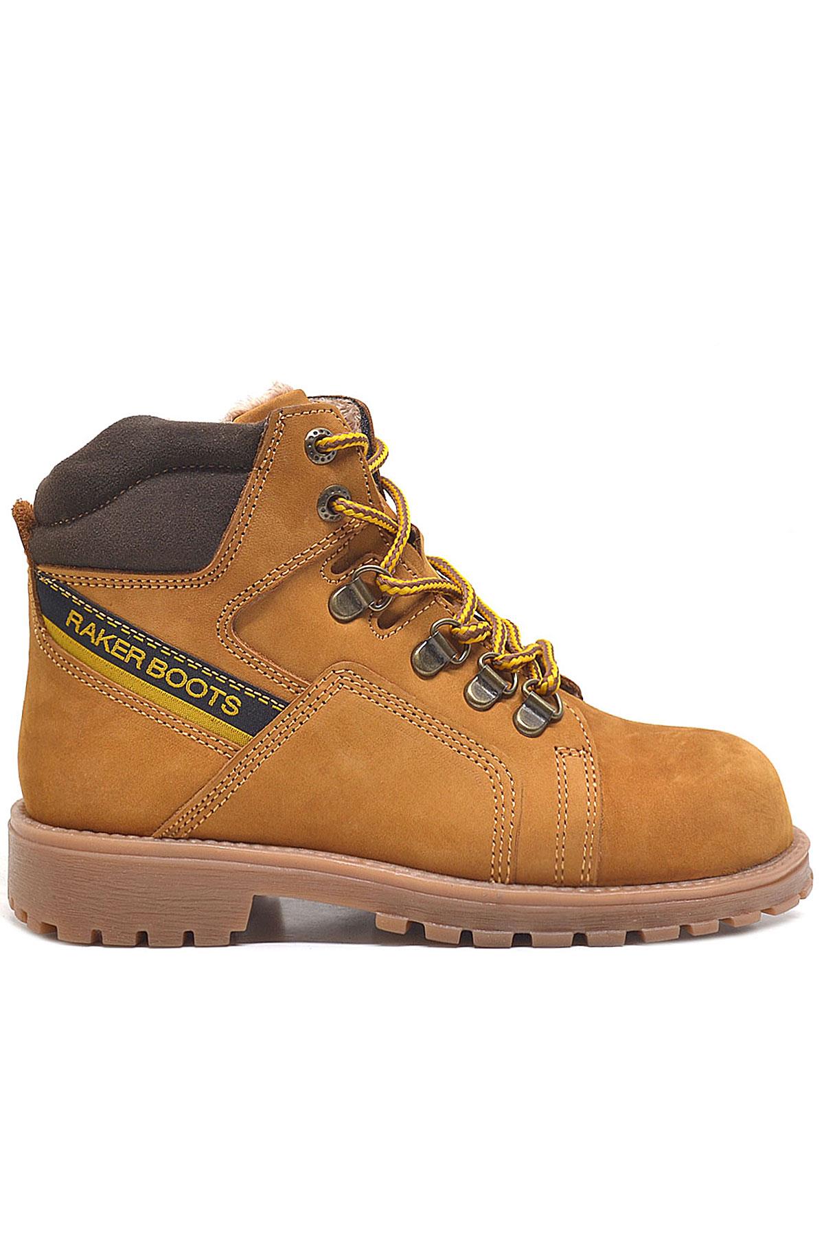 Rakerplus Children's Zippered Furry Genuine Leather Yellow Boots