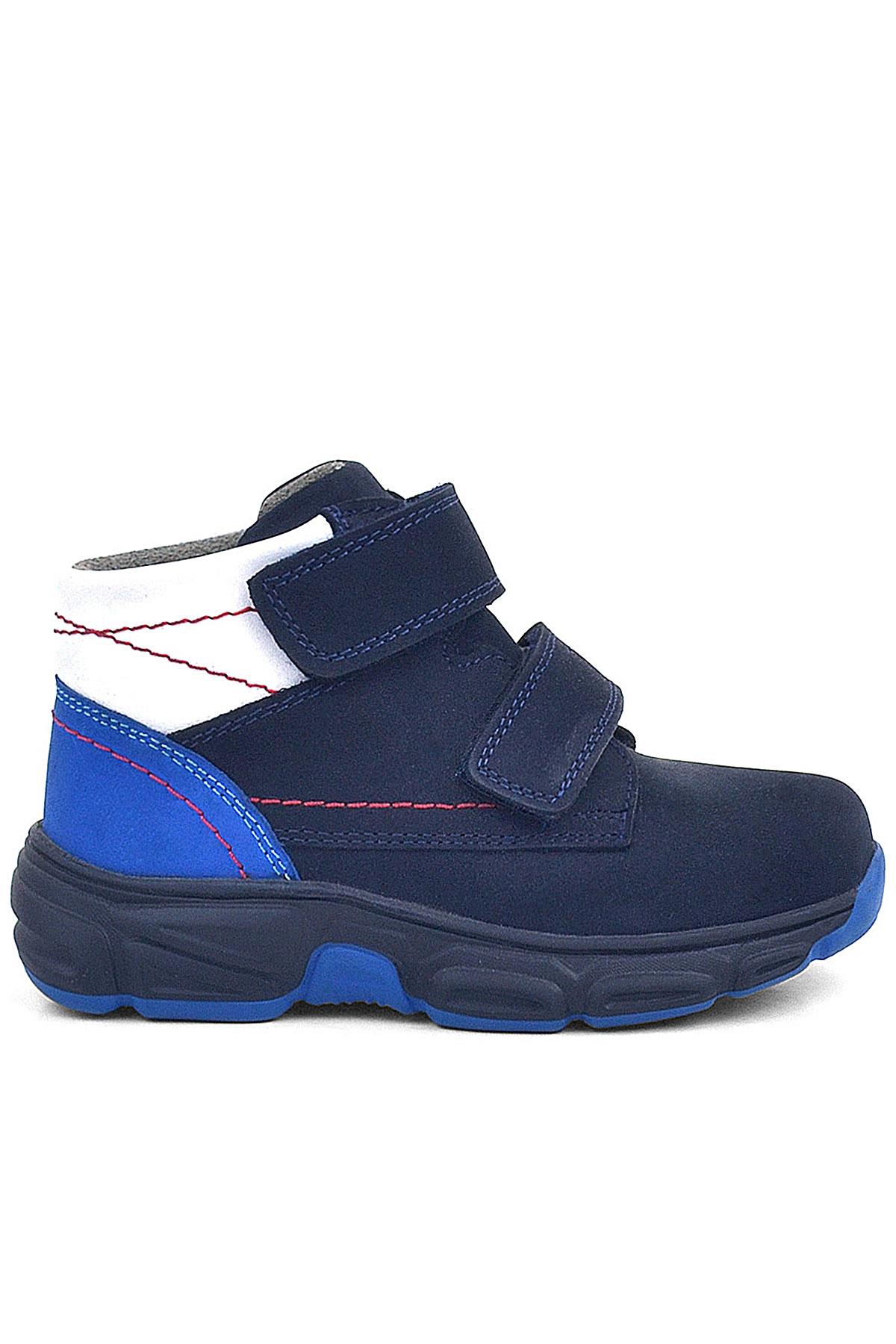 Rakerplus Genuine Leather Navy Blue Banded Furry Kids Sports Boot