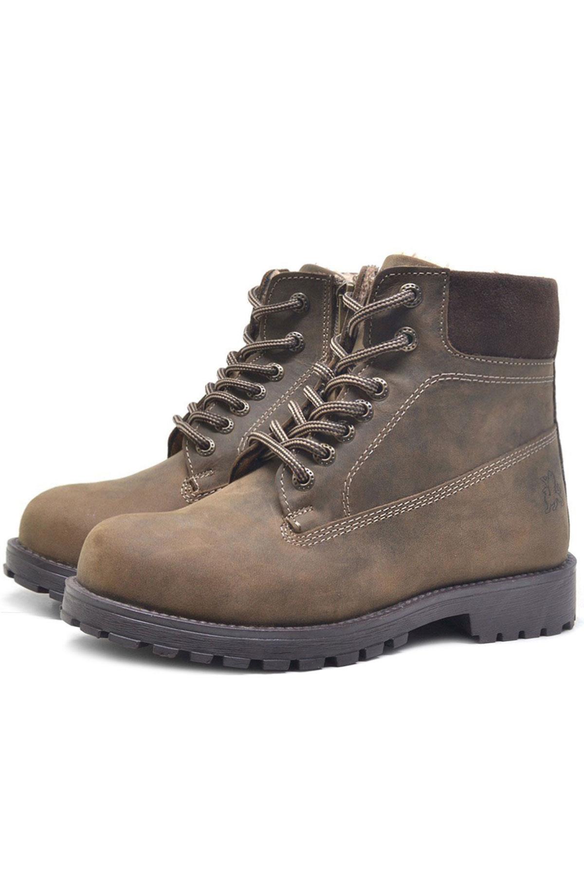 Rakerplus Neson Series Genuine Leather Boots Winter Boots for Teens Sand Color
