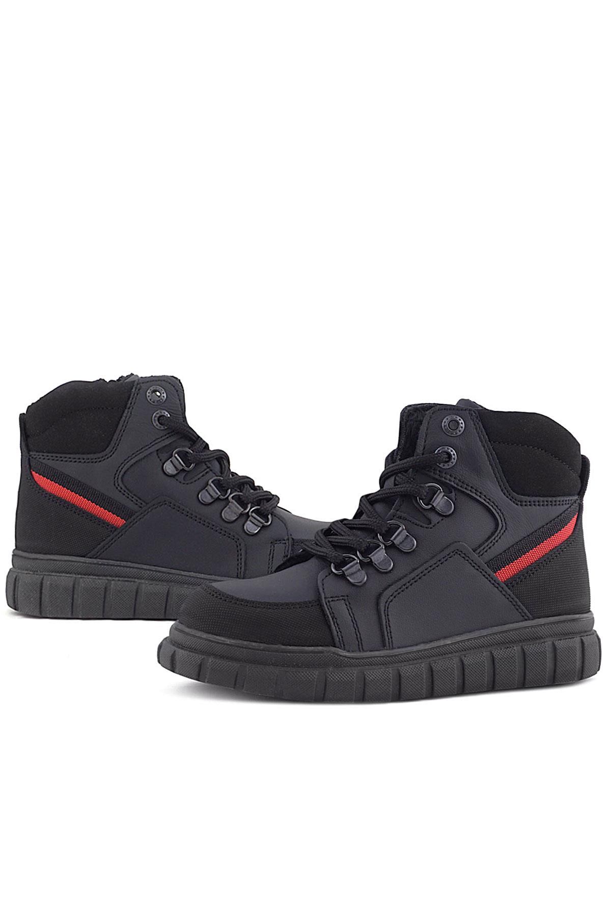 Rakerplus Genuine Leather Black Red Zippered Boy's Boots